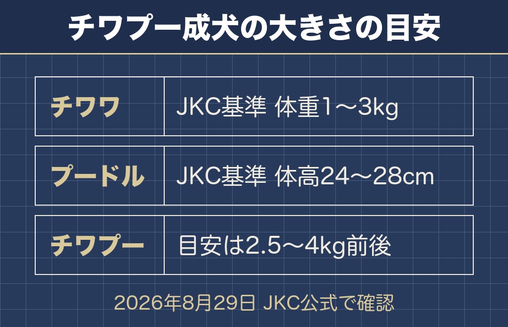 チワプー成犬の大きさは体重2.5〜4kg・体高20〜30cmが目安