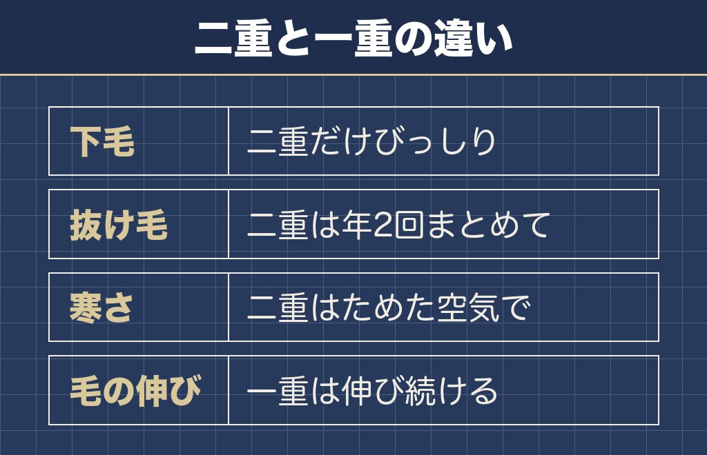 ダブルコートとシングルコートの違いは下毛があるかどうか